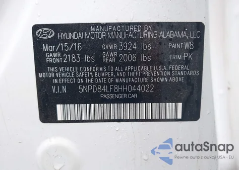 2017 Hyundai Elantra Se z USA, uszkodzony, nr VIN 5NPD84LF8HH044022